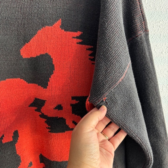 Cactus Club Los Angeles Vintage 1980s Black/Orange Wild Horses Knit Sweater - Picture 4 of 5